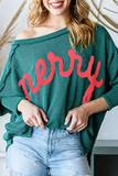 Women’s Christmas Merry Corded Batwing Long Sleeve Top | Zarnesh