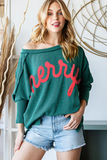 Women’s Christmas Merry Corded Batwing Long Sleeve Top | Zarnesh