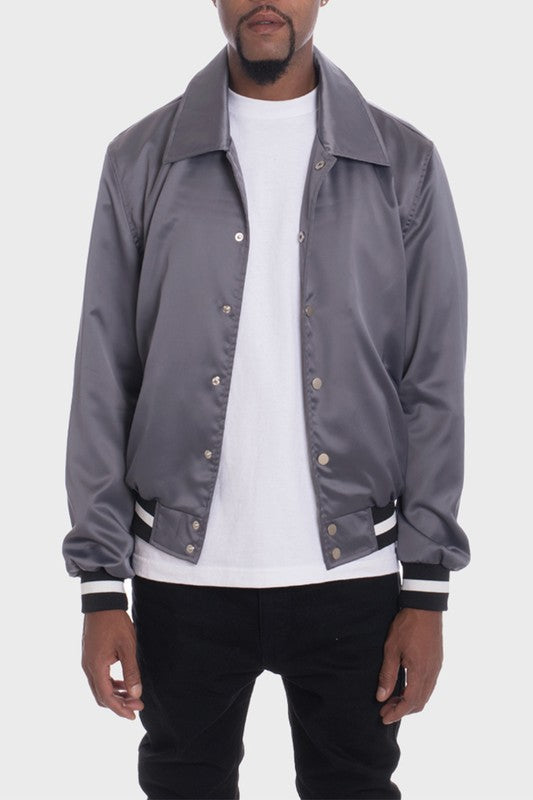 Men's Luxury Side Pockets Front Zip Satin Bomber Jacket | Zarnesh