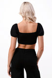 Women Cross Strap Sweetheart Neck Puff Sleeves Crop Top Zarnesh