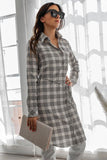 Women Rodeo Plaid Print Waist Tie Front Pockets Button Midi Dress Zarnesh