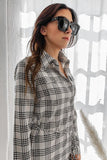 Women Rodeo Plaid Print Waist Tie Front Pockets Button Midi Dress Zarnesh