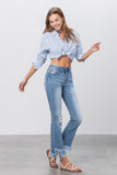 Women Mid Rise Long Bottom Frayed Crop Flare | Zarnesh