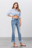 Women Mid Rise Long Bottom Frayed Crop Flare | Zarnesh