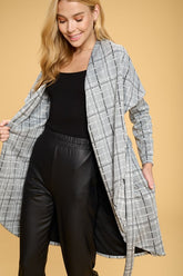 Women Plaid Open Front Cardigan with Tie | Zarnesh