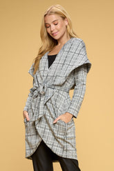 Women Plaid Open Front Cardigan with Tie | Zarnesh