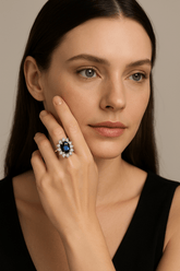 14K Blue Sapphire Oval Cut Halo Ring | Zarnesh