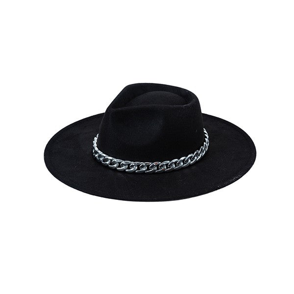 Women Classic Chunky Chain Suede Felt Fedora Hat Zarnesh