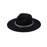 Women Classic Chunky Chain Suede Felt Fedora Hat Zarnesh