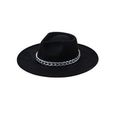 Women Classic Chunky Chain Suede Felt Fedora Hat Zarnesh