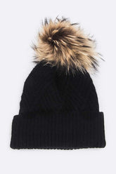 Women Raised Knit Raccoon Fur Pom Beanie | Zarnesh
