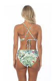 Women Tropical Halter Back Tie Closure Mid Waist Bikini Set Zarnesh