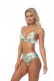 Women Tropical Halter Back Tie Closure Mid Waist Bikini Set Zarnesh