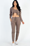 Women Cropped Cami Zip Up Jacket Drawstring Waist Joggers Set Zarnesh