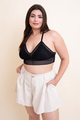 Women Plus Size Ribbed Lace Boho Racerback Bralette Zarnesh
