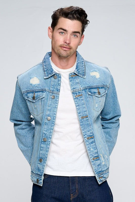 Men's Denim Jacket with Distressed | Zarnesh