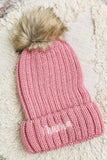 Women Mama Embroidered Faux Fur Pom Beanie Cap | Zarnesh