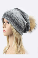 Women’s Faux Fur Stripe Cotton Blend Slouchy Beanie | Zarnesh