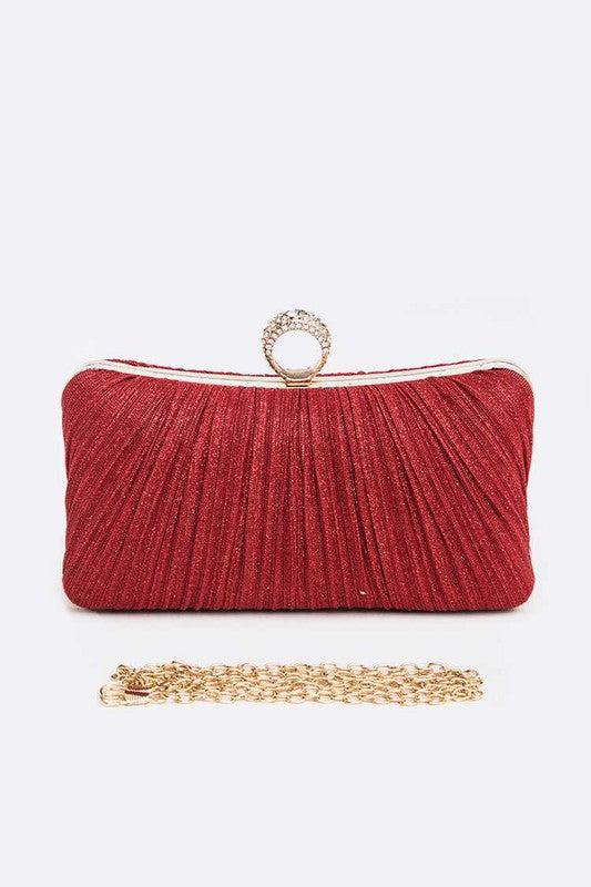 Womens Crbeqabe Ring Diamonds Pleated Metallic Box Clutch Bag | Zarnesh
