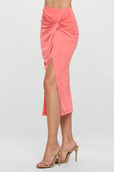 Women Easy to Style Front Knot Pencil Midi Slit Skirt Zarnesh