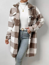 Women Sherpa Plaid Collar Drop Shoulder Knee Length Long Coat Zarnesh