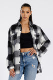 Women Boyfriend Oversized Functional Pockets Flannel Shacket Zarnesh