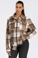 Women Boyfriend Oversized Pockets Brushed Soft Flannel Shacket Zarnesh