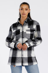 Women Boyfriend Oversized Functional Pockets Flannel Shacket Zarnesh