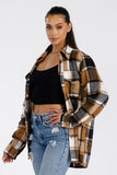 Women Plus Boyfriend Oversized Fit Brush Soft Flannel Shacket Zarnesh