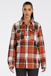 Women Plus Boyfriend Oversized Fit Brush Soft Flannel Shacket Zarnesh
