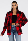 Women Boyfriend Oversized Button Chest Pockets Flannel Shacket Zarnesh