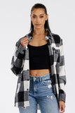 Women Boyfriend Oversized Button Chest Pockets Flannel Shacket Zarnesh