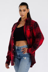 Women Boyfriend Oversized Fit Chest Pockets Flannel Shacket Zarnesh