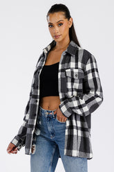 Women Boyfriend Oversized Button Pockets Soft Flannel Shacket Zarnesh