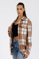 Women Boyfriend Oversized Button Pockets Soft Flannel Shacket Zarnesh