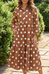 Polka Dot Collar Tiered Maxi Dress with Pockets | Zarnesh