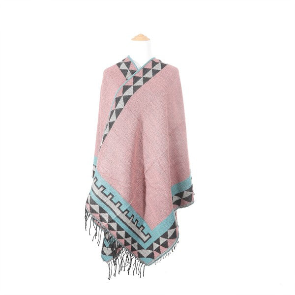 Women Vintage Open Front Cape Fringe Edges Tribal Poncho Zarnesh