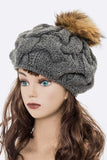 Women’s Large Fur Pom Cable Knit Beret Beanie | Zarnesh