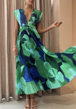 Women Long Spring Summer Print Deep V Neck Maxi Dress Zarnesh