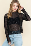 Women Casual Outfit Lightweight Rhinestone Cropped Mesh Top Zarnesh