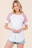 Women Sporty Summer Pull over Stripe Combo Short Sleeve Top Zarnesh