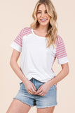 Women Sporty Summer Pull over Stripe Combo Short Sleeve Top Zarnesh