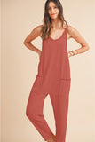 Women Side Pockets Fitted Cuff Pant Sleeveless V Neck Jumpsuit Zarnesh