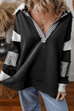 Women Striped Colorblock Patchwork Collar Sweatshirt | Zarnesh
