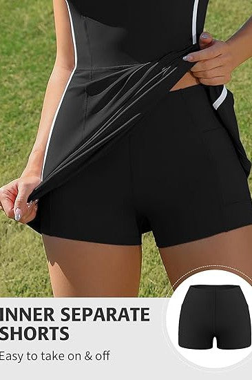 Women Bra V Neck Racerback Tennis Dress with Shorts | Zarnesh