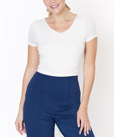 Women Bamboo Double Front V Neck Cap Sleeves Crop Top Zarnesh