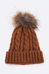 Women’s Genuine Fur Pom Cable Knit Soft Beanie | Zarnesh