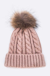Women’s Genuine Fur Pom Cable Knit Soft Beanie | Zarnesh - Zarnesh