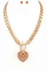 Women’s Pave Crystals Heart Pendant Necklace Set | Zarnesh