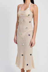 Women Soft & Breathable Square Neck Midi Bias Dress Zarnesh